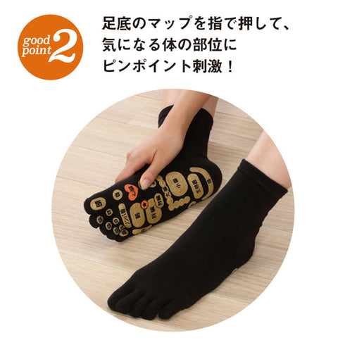 【TSUBOレシピPLUS 33042 ブルー】両面足つぼソックス 5本指タイプ靴下 25cm-27cm